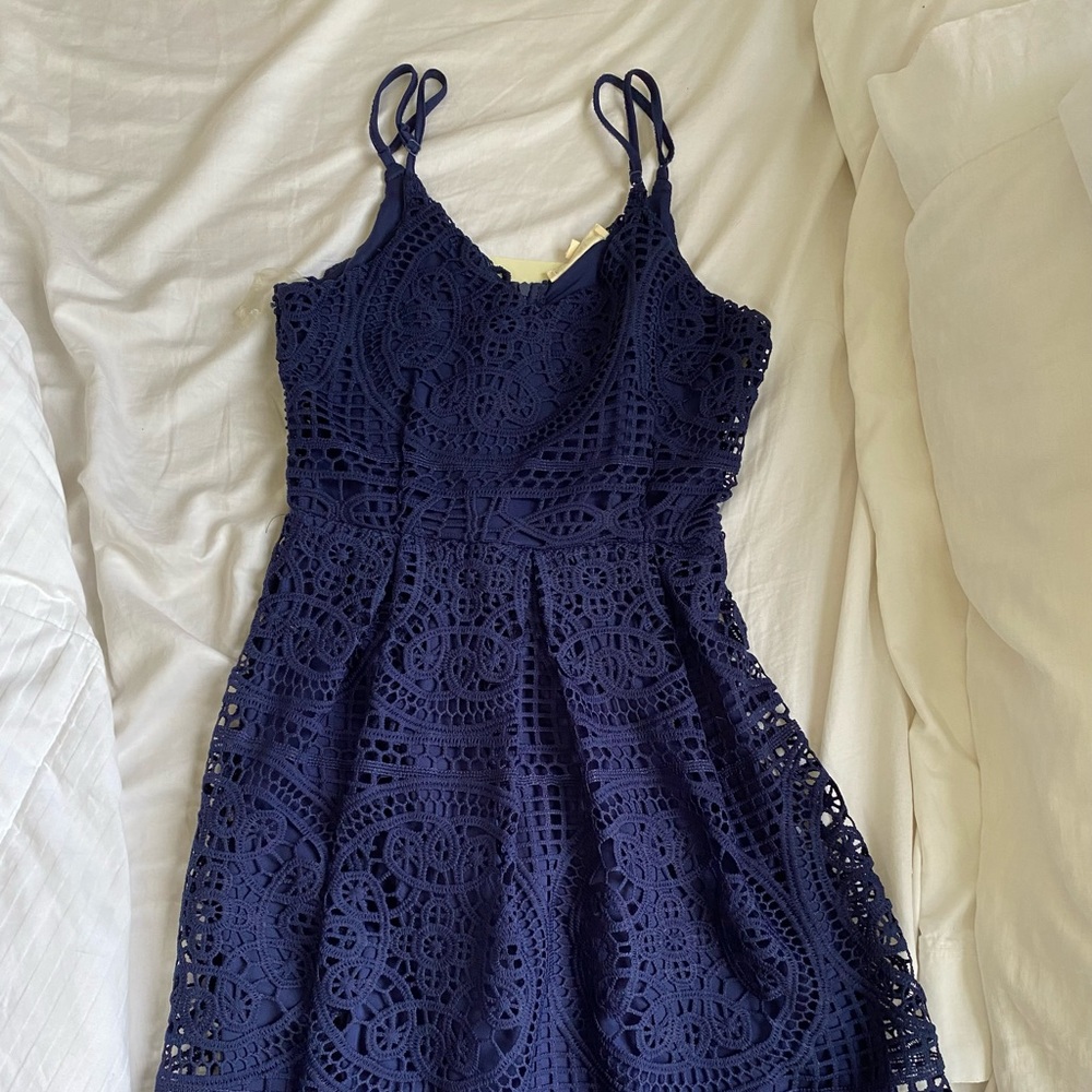 dark blue stitched mini dress! 💙🦋🌊💎